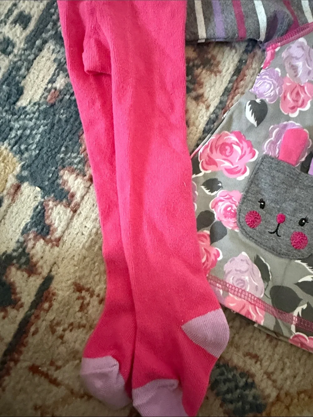 Cuddle Bear Gorgeous Cute 2pc cotton floral dress and hoisery, with BUNNY POCKET